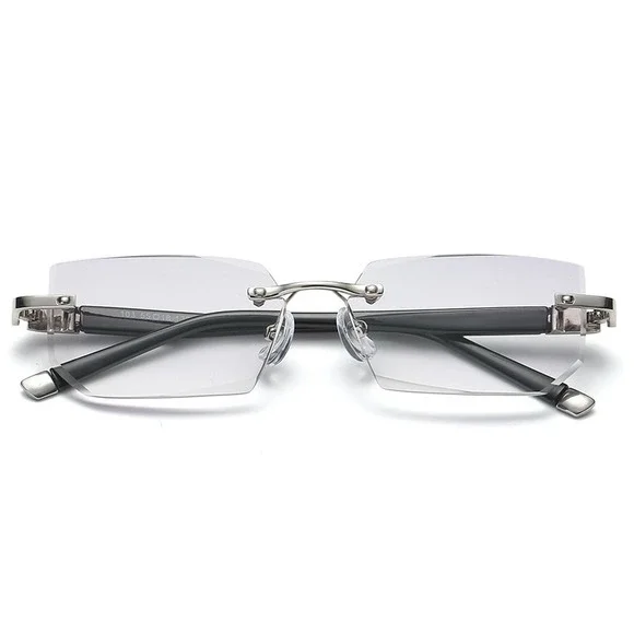 Mens Rimless Rectangular Sunglasses Clear Lens Eyewear Blue Light Retro‎ Classy - Picture 2 of 9